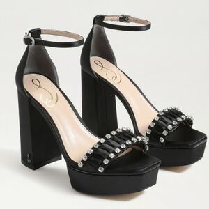 Sam Edelman NEW NIB Ninette Black Satin Leather Platform Heel Sandals Sz 9.5